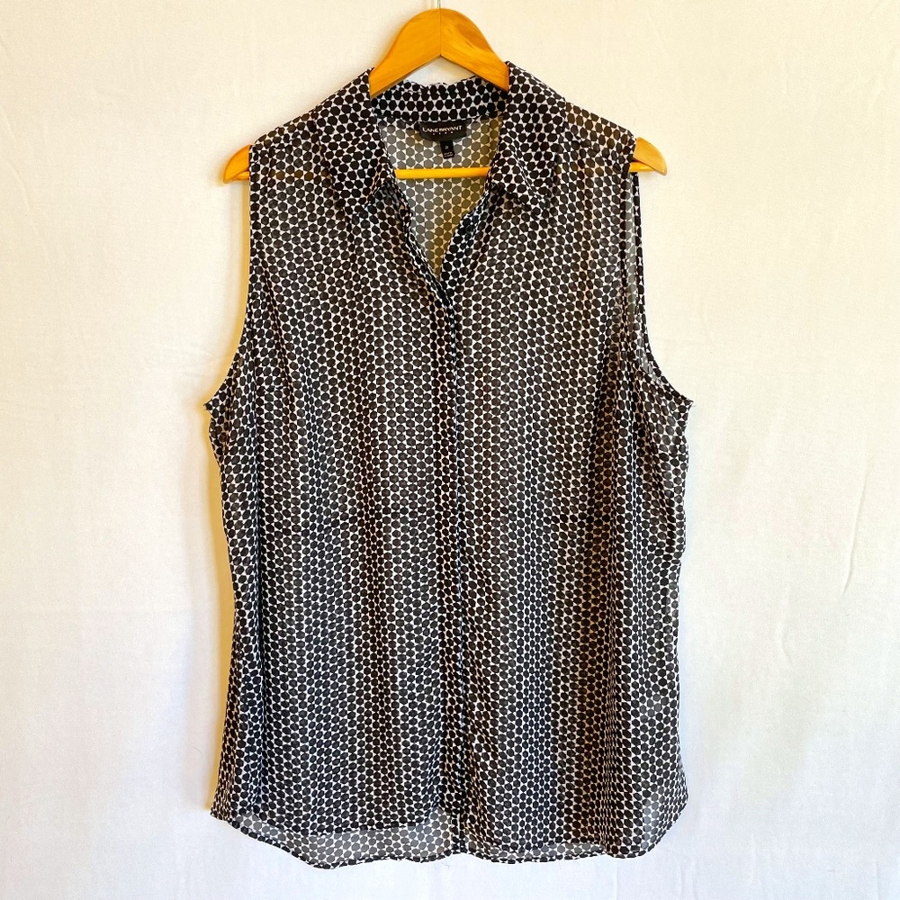 LANE BRYANT Sz 26 Split Tail Sleeveless Button Front Semi Sheer Black White Top